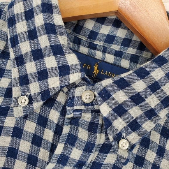 Ralph Lauren Shirt Mens M Blue Gray Gingham Check Button Down Classic Fit Cotton - Picture 12 of 15